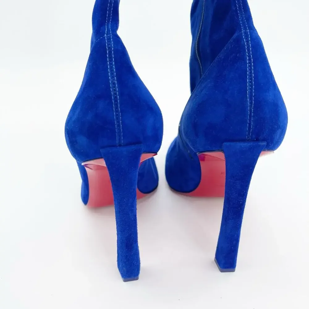 Christian Louboutin Condora Botta Alta Galactiqueen Blue Suede OTK Boots EU 41.5